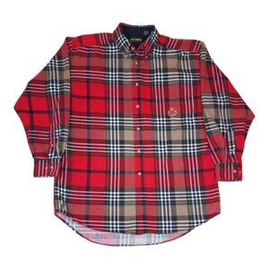 Ivy Crew Mens Plaid Button-Up Long-Sleeve Shirt Size L Red & Beige 100% Cotton